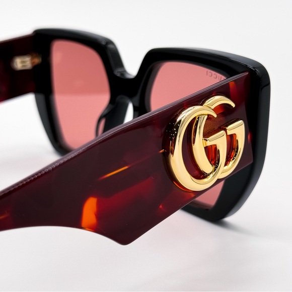 NEW GUCCI GG0956S 009 OVERSIZED BLACK ORANGE PINK WOMEN SUNGLASSES GUCCI - Picture 9 of 13